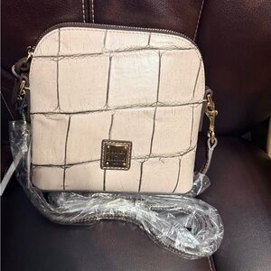 Dooney & Bourke Croc-Embossed Mini Crossbody in Pale Pink with Gold Hardware